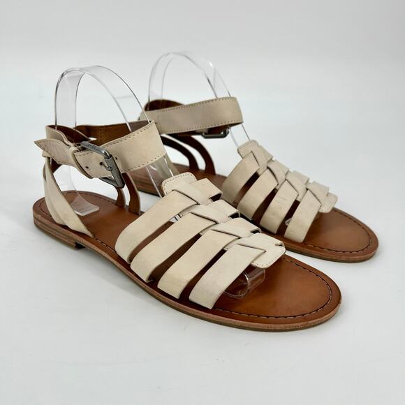 Frye Riley Huarache Sandals Womens 9.5M Cream White Woven Leather Strappy - Picture 1 of 11